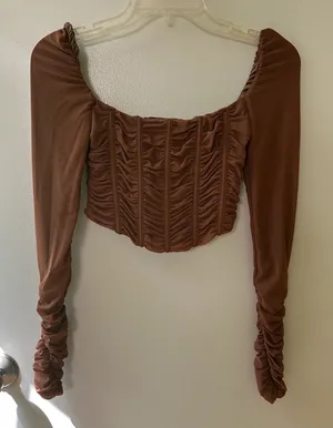 Brooklyn Karma Brown long sleeve corset top thumbnail 1