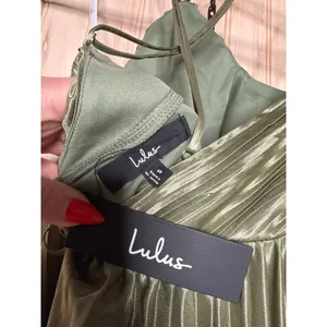 NWT Lulus Elaborate Charm Olive Green Satin Pleated Backless Maxi Dress Party S thumbnail 7