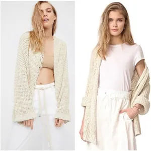 Free People Cream‎ I'II Be Around Knit Fringe Cardigan Size XS thumbnail 2