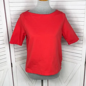 Lauren Ralph Lauren‎ Ribbed Boat Neck Short Sleeve Top Coral Orange Medium thumbnail 1