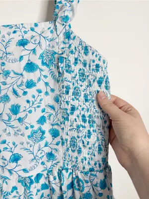 Draper James Ruffled Smocked Sun Dress Blue Floral Print Midi Preppy Summer XL thumbnail 6