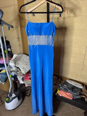 Vintage NiteLine by Nahdree Blue Sequin Mesh Formal Gown Size 4 thumbnail 2