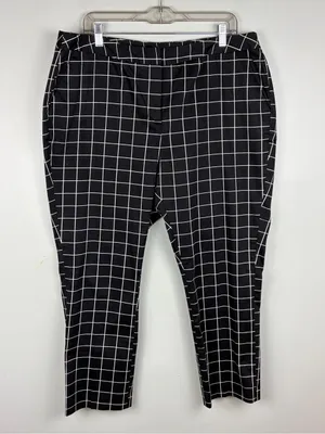 AMAMDA & CHELSEA Black & White Windowpane Grid Capris Pants Flat Front Size 16W thumbnail 2