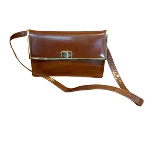 Vintage Balenca Brown Leather Framed Front Flap Shoulder Bag Or Clutch thumbnail 3