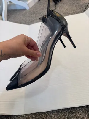 Schutz Black Patent Leather Illusion Pointed Toe Heels Womens 8.5 Classic Dressy thumbnail 4