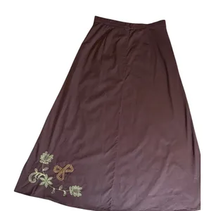 Vintage 90s Y2K Whimsigoth Brown Embroidered A-Line Maxi Skirt Cottagecore Sz 10 thumbnail 8