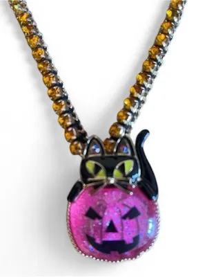 NWT Betsey Johnson Pink Pumpkin Halloween Necklace thumbnail 3