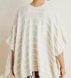 Akemi + Kin by Anthropologie Cream Miette Chenille Fringe Cardigan Poncho - O/S thumbnail 1