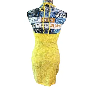 Wild Fable Yellow Halter Knee Length Dress‎ with side slit built in bra Size M thumbnail 2