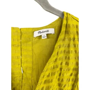 Madewell Kirkley Mini Dress Chartreuse Linen Blend Puff Sleeve Cutout Back 4 thumbnail 5