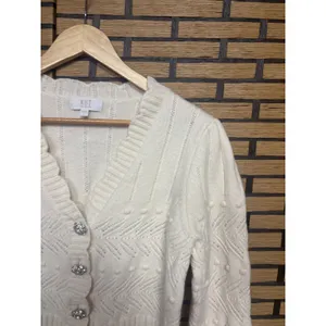 Kut From The Kloth Ivory Cropped Blingy‎ Button Sweater Size Large thumbnail 3