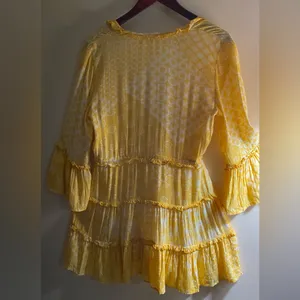 blue island Yellow Printed Boho Tie-Front Tunic thumbnail 6