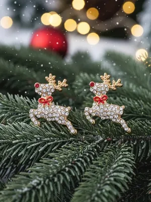 Holiday Gold Reindeer Crystal Stud Earrings thumbnail 2