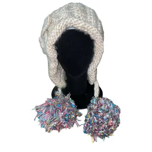 Cute Winter Beanie Pom Pom Tie Used Womens One Size thumbnail 4