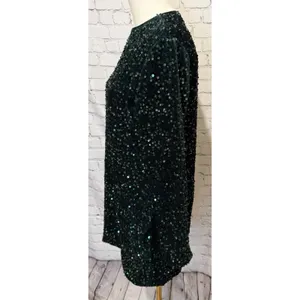 NWT Cupshe Green Sequin Embellished Long Sleeve Mini Dress Medium thumbnail 3