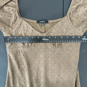 Y2K M Medium Babydoll Dress Eyelet Lace Coquette Fairy Ambiance Romantic‎ Brown thumbnail 9