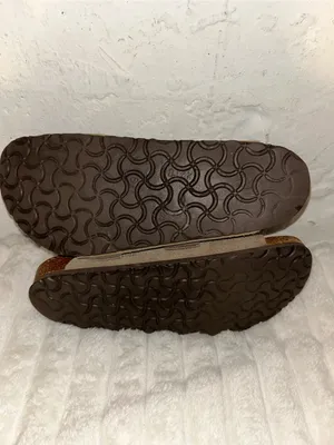 Birkenstock Taupe Suede Two-Strap Sandals with Gold Buckles thumbnail 6