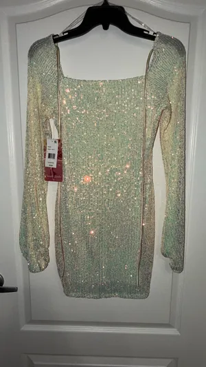 Emerald Sundae Iridescent Cream and Mint Sequin Dress thumbnail 6