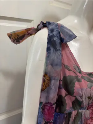 AUDREY PARKS+francesca's Floral Tiered Maxi Dress Tie Straps - Pink Multi S M thumbnail 7