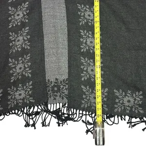 Fuzzy Oversized Layering Ruana Wrap Black Gray Floral Boho Fringe Cape Shawl OS thumbnail 4