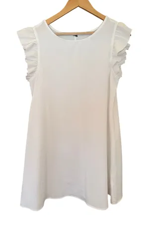 White Flutter Sleeve Shift Dress Mini Slip Ruffle Sleeve Wedding Bridal Size M thumbnail 1