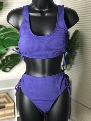 Side Tie Lace Up Bikini Set Size Large Blue thumbnail 4