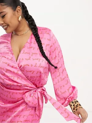 Never Fully Dressed Plus Love Print Wrap Mini Dress Pink & Red Sz 18 NWT thumbnail 3