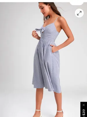 Lulu's Joyful Days Blue Pinstripe Tie-Front Midi Dress | Size Large Like New thumbnail 7