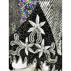 Vtg Scala Beaded Sequin Top Black Silver Embellished Blouse Size Large thumbnail 4