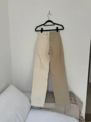 Two-Tone Beige/Cream Straight-Leg Jeans thumbnail 3