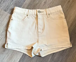 BDG Cream Super High Waisted Denim Shorts Size 25 thumbnail 1