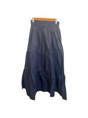 Quince Womens 100% Organic Cotton Poplin Tiered Maxi Skirt Navy XS Boho NWT thumbnail 4