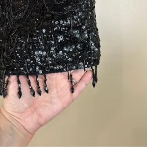 Vintage Cyn Les Black Wool Sequined & Beaded Scalloped Design Tank Top Medium thumbnail 8