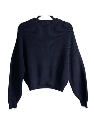Brandy Melville Cropped Crewneck Sweater Navy Blue Women's Ribbed Cotton Size M thumbnail 3