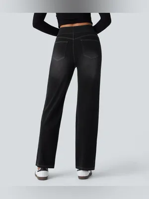 Halara Flex High Waisted Pockets Straight Leg Washed Casual Jeans thumbnail 6
