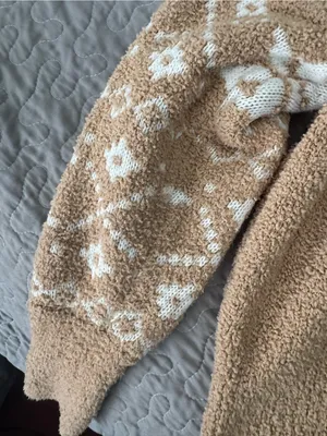 Time and Tru Tan Sherpa Half-Zip Sweater with White Nordic Pattern thumbnail 5