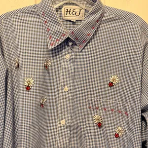 Vintage H & J Blouse with Ladybugs Blue Size XL thumbnail 4