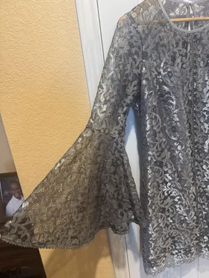 White House Black Market Size 8 Metallic Silver Bell Sleeve Dress thumbnail 10