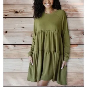 Natural Life Joey Tiered Sweater Dress in Olive thumbnail 2