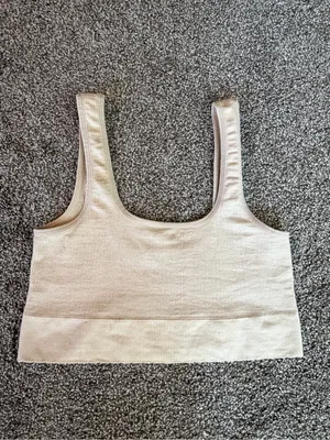Anthropologie Seamless Ribbed Square Neck Crop Bralette Tank Beige S/M thumbnail 3