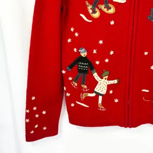 Jones NY Small Chrismtas Sweater Wool Cardigan Novelty Holiday Ugly‎ Red 1705 thumbnail 5