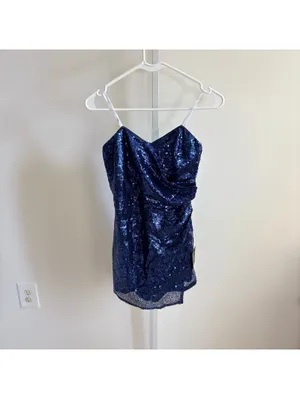 Lulu's NWT Women's Dancefloor Diva Blue Sequin Strapless Skort Romper Size S thumbnail 2