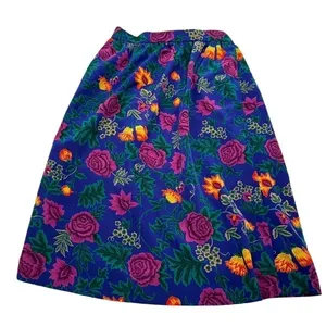 Vintage Country Suburbans Women's Size 2 Pull On Skirt Elastic Waist Blue Floral thumbnail 1