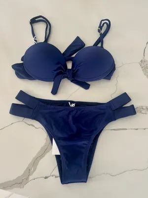 Navy Knot-Front Push-Up Bikini Set - Women Swim thumbnail 1