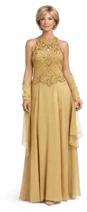 1990s Miss New York Gold Beaded Formal Gown Set Cutout Maxi L-XL thumbnail 1