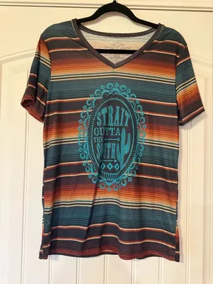 Crazy Train Strait Outta The South‎ Serape Stripe V-Neck Graphic T-Shirt Small thumbnail 1