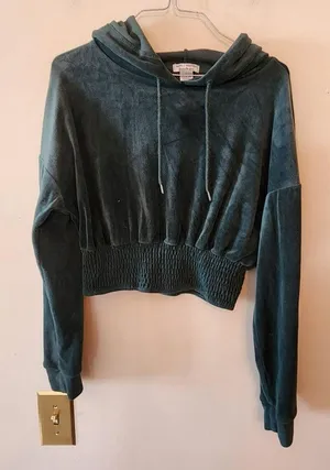 Better together green long sleeve velour cropped hoodie size medium thumbnail 1