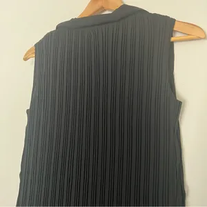 NWT pleated sleeveless shirt dress collared button down black size small thumbnail 5