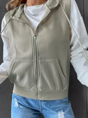 NWT Brandy Melville Light Sage Sleeveless Zip Hoodie Vest XS Small thumbnail 2