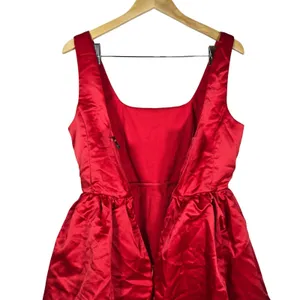 Lulus Regal Cutie Red Satin Square Neck Bubble-Hem Mini Dress M NWT thumbnail 4